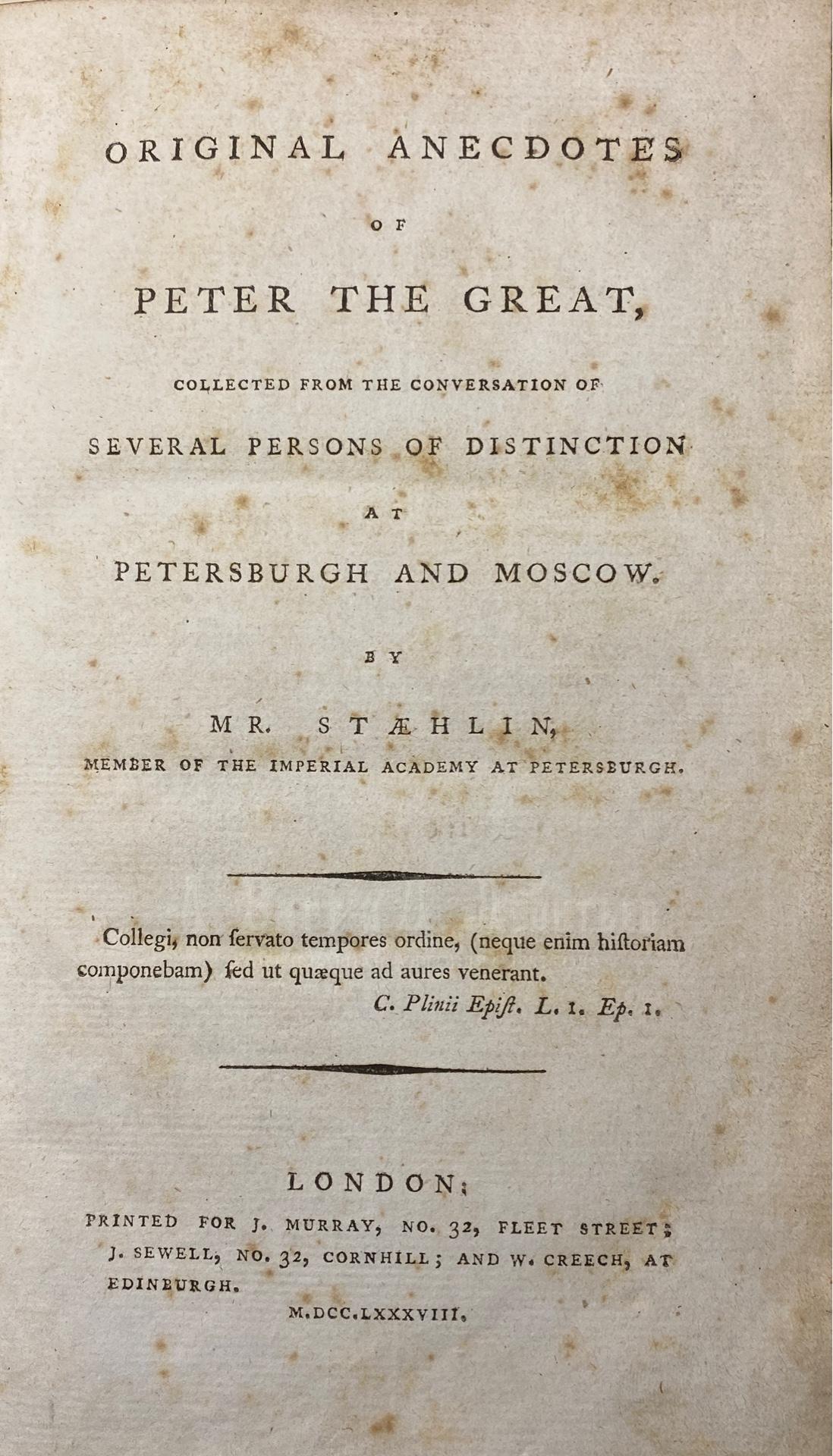 Original anecdotes jf Peter the Great. 1788